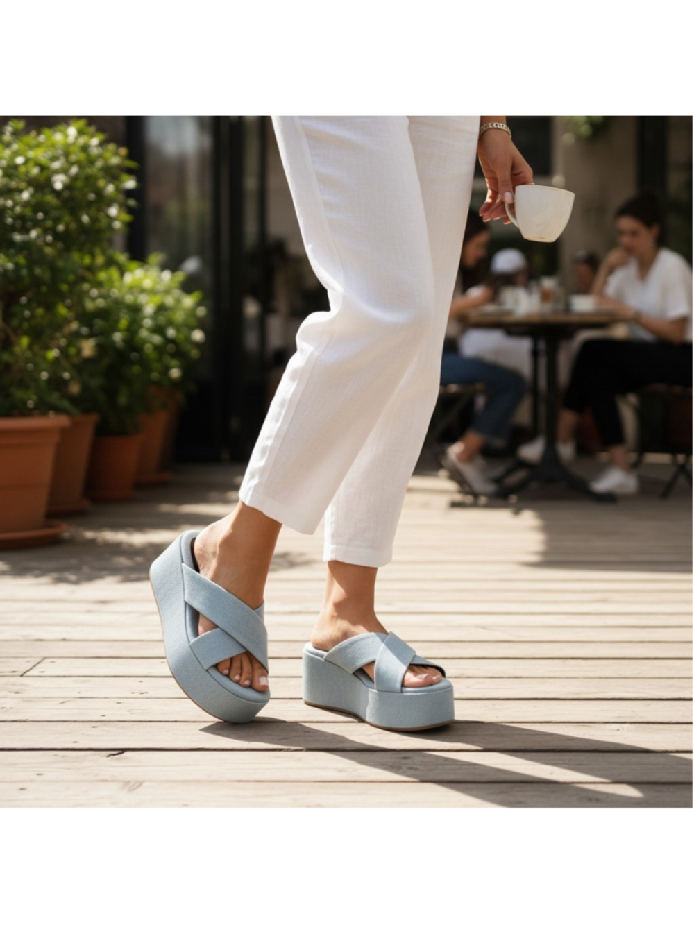 Smash Harper Retro Cross Strap Platform Sandals Size 10 M Blue Denim